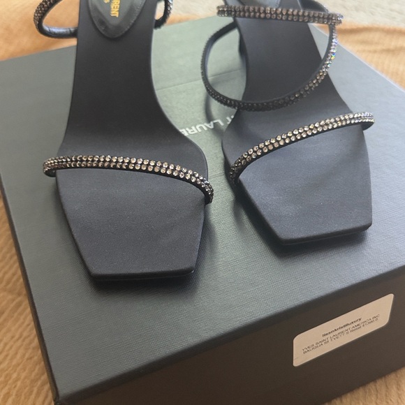Saint Laurent Black Rhinestone Strappy Sandals - Picture 6 of 8
